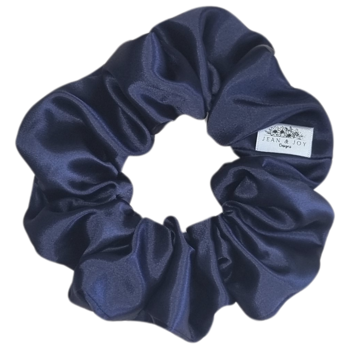 Midnight Navy Dark Blue Satin Scrunchie