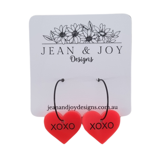 XOXO Red Hearts Hoop Earrings