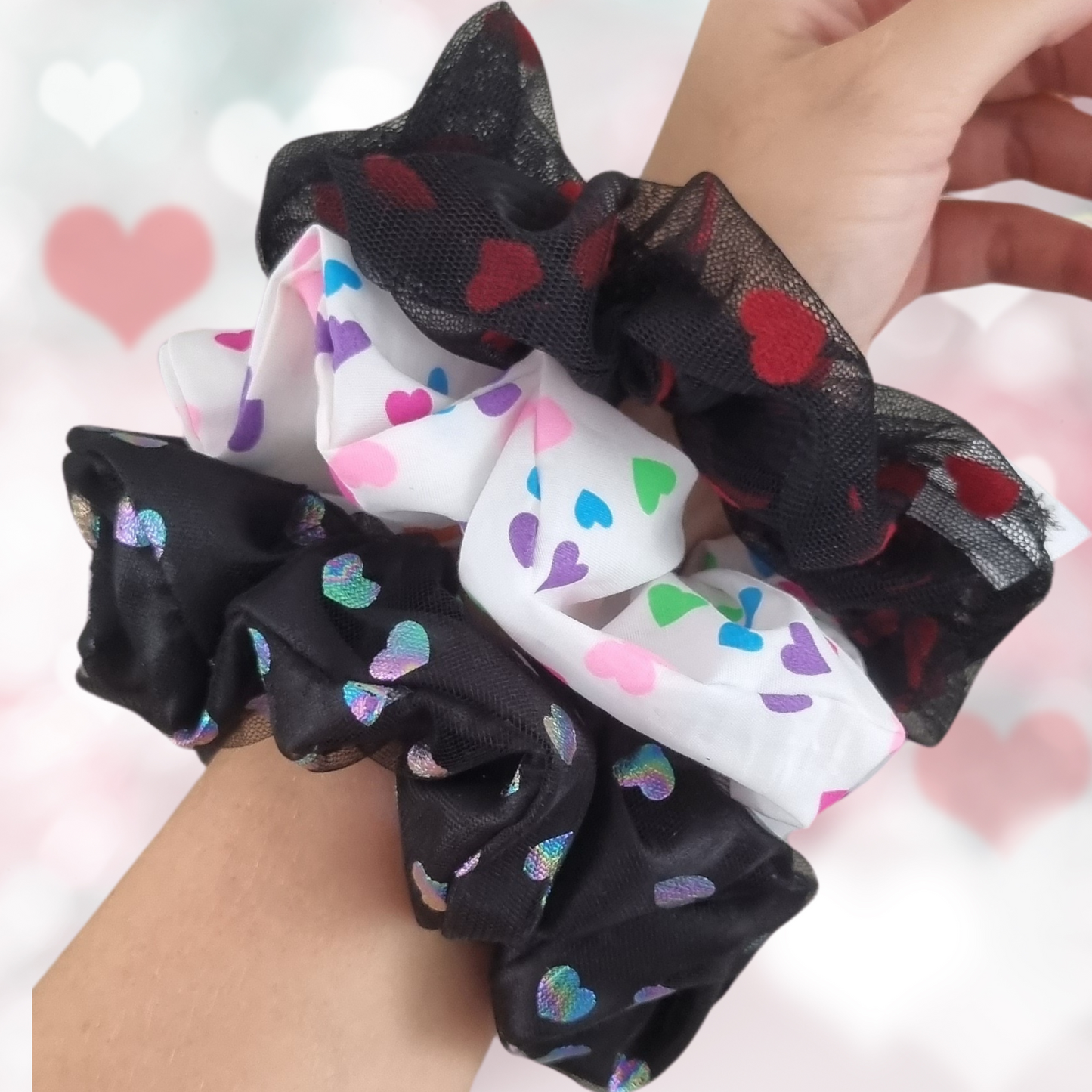 "Heartfelt" Black And Red Heart Scrunchie