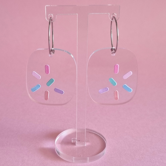 Summertime Sprinkles- clear acrylic hoop earrings