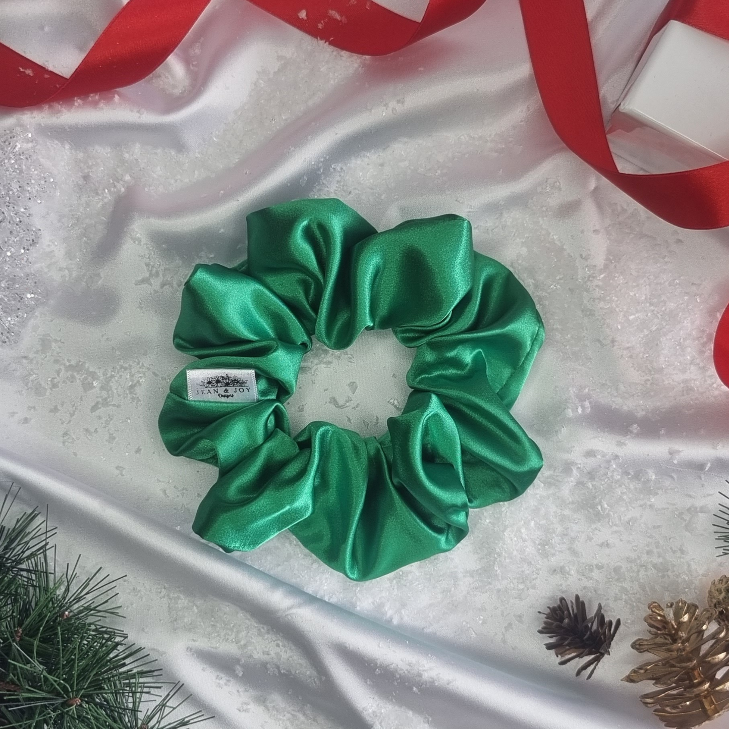 Grinchy Glamour Green Satin Christmas Scrunchie 🎄✨