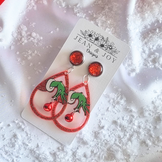 Grinchy Jingle Bell Dangle Earrings 🎄🔔