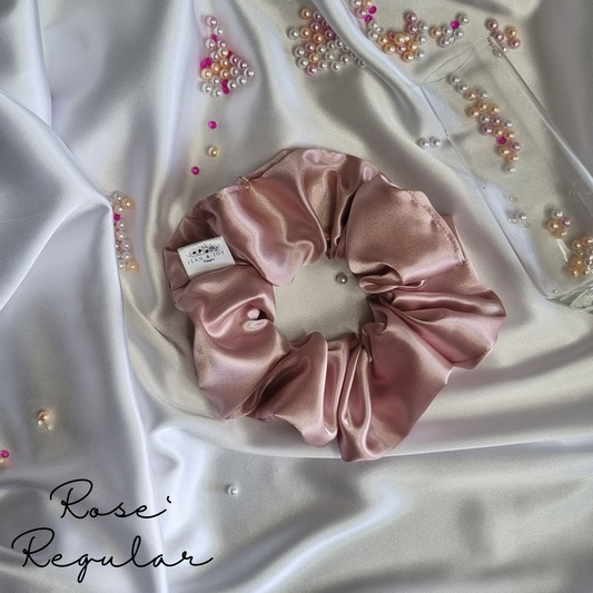 Rose` Pink Satin Scrunchie