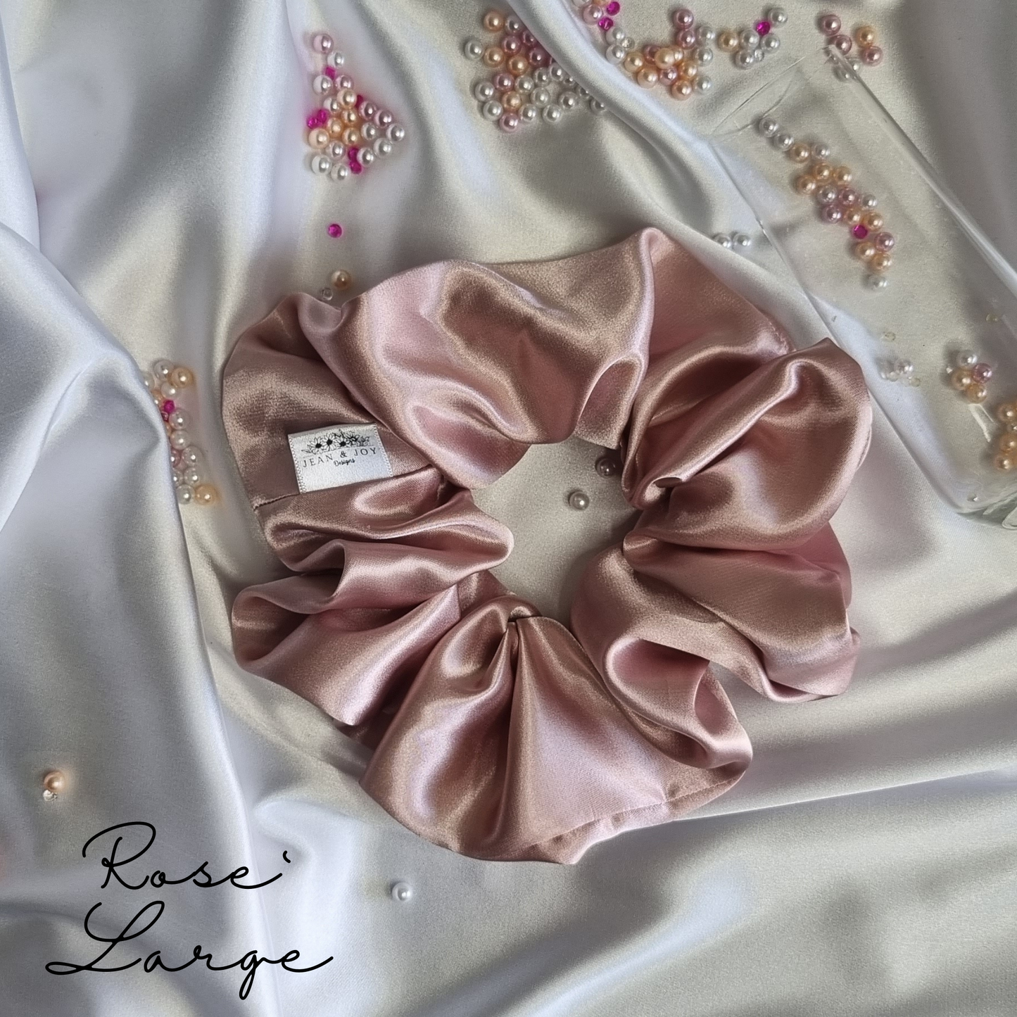 Rose` Pink Satin Scrunchie