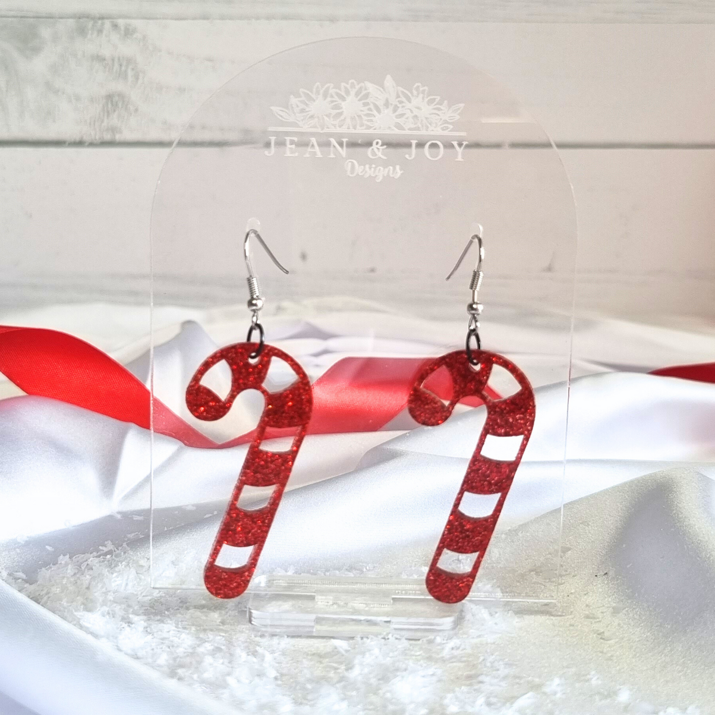 Candy Cane Crush Red Glitter Earrings" 🍭✨