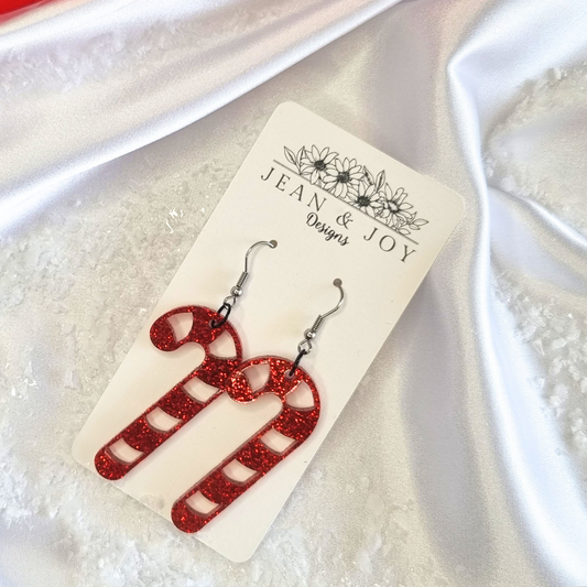 Candy Cane Crush Red Glitter Earrings" 🍭✨