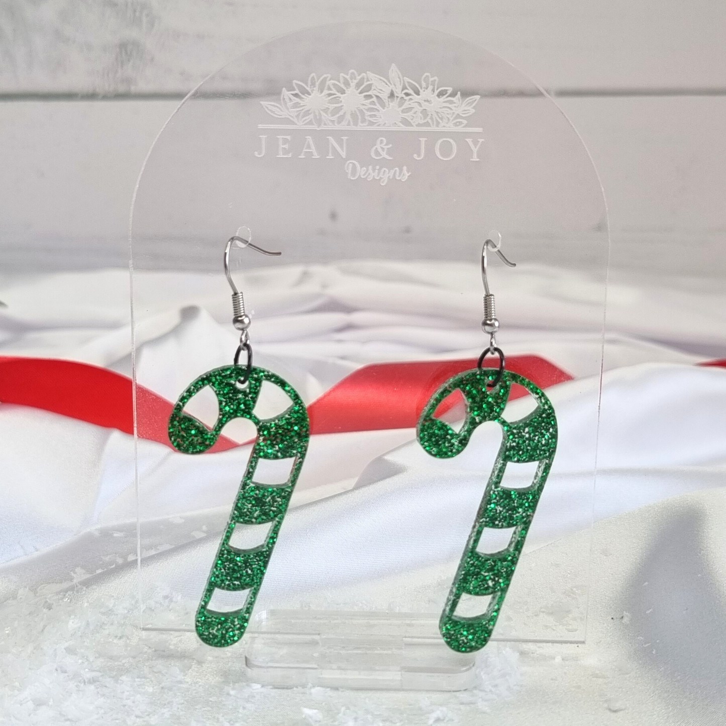 Candy Cane Crush Green Glitter Earrings" 🍭✨