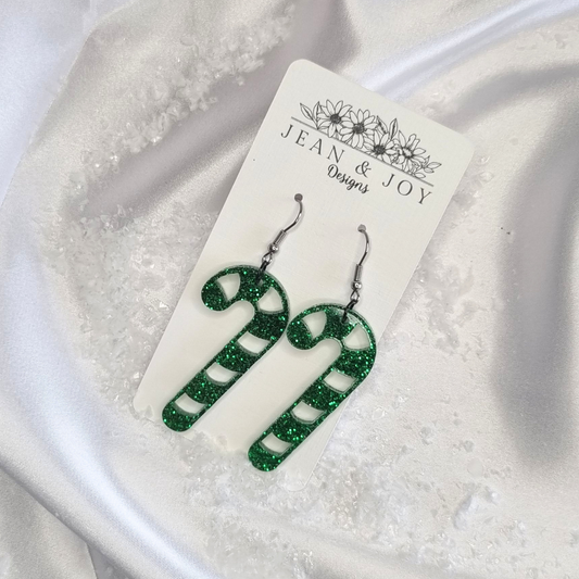 Candy Cane Crush Green Glitter Earrings" 🍭✨