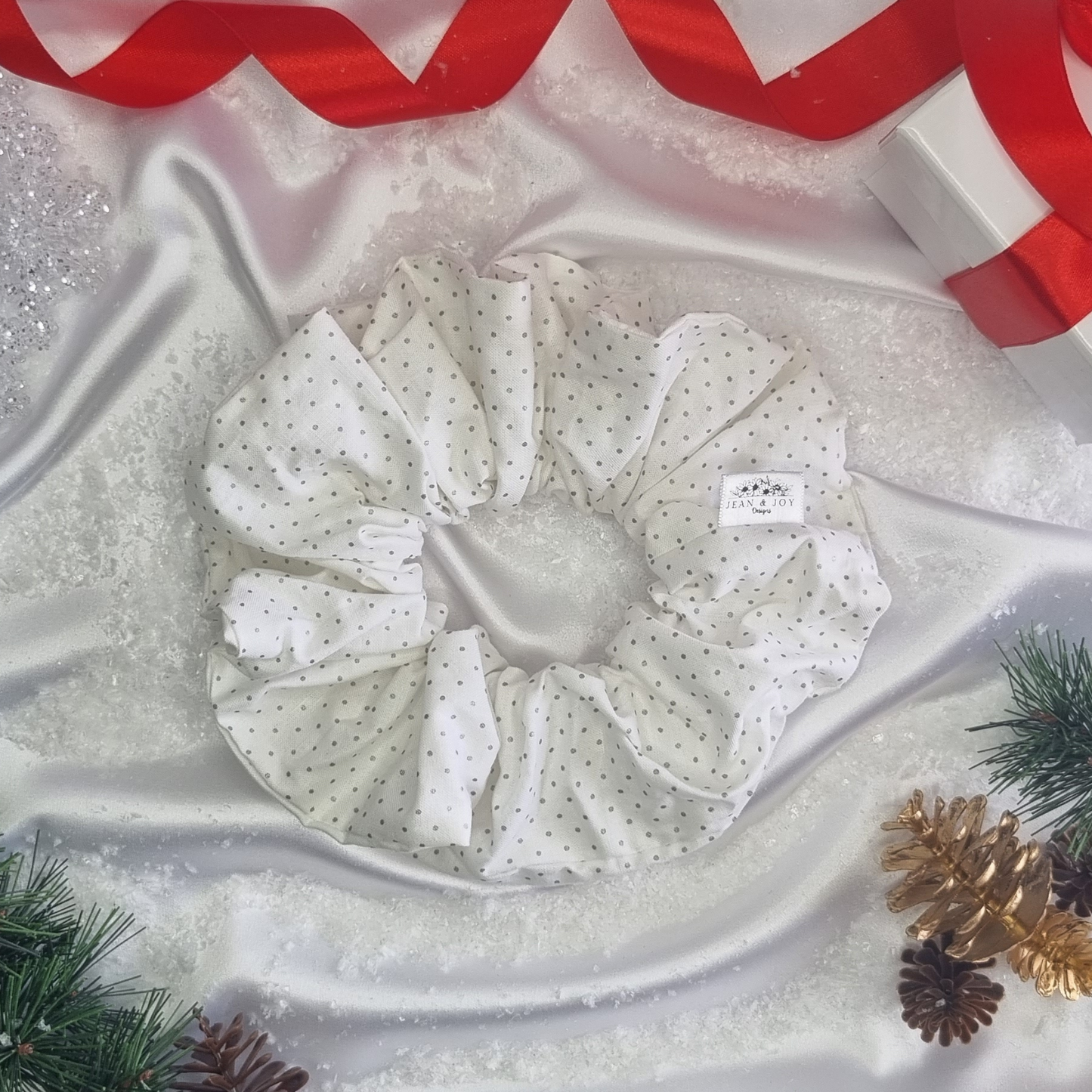 Frosty Dots Silver Christmas Scrunchie ❄️✨