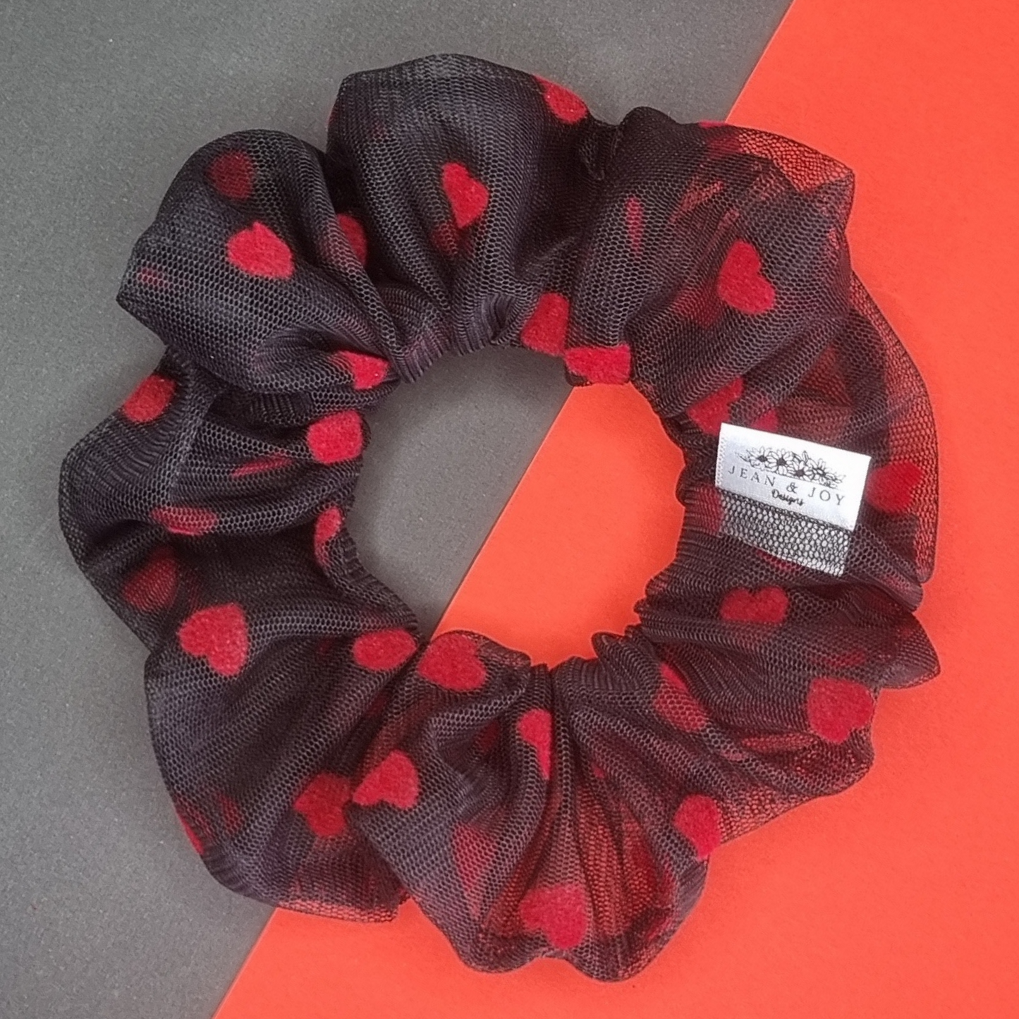 "Heartfelt" Black And Red Heart Scrunchie