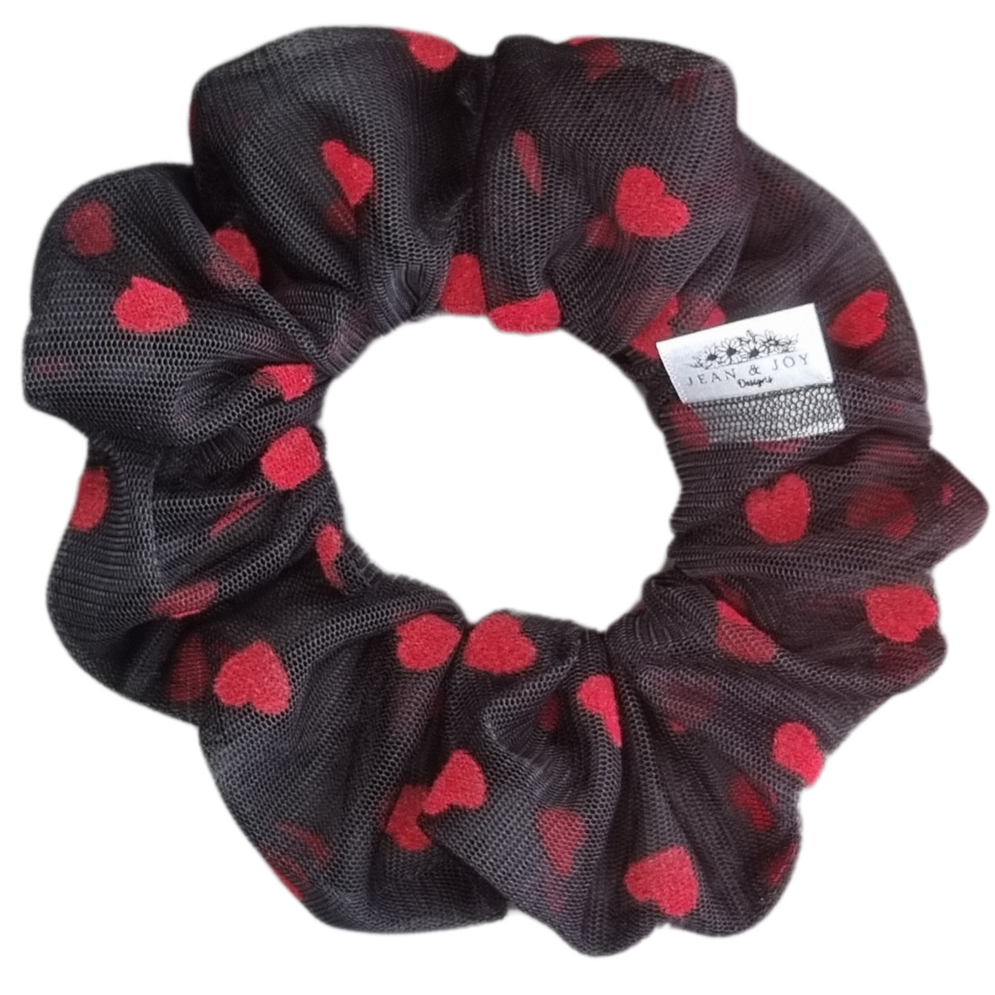 "Heartfelt" Black And Red Heart Scrunchie