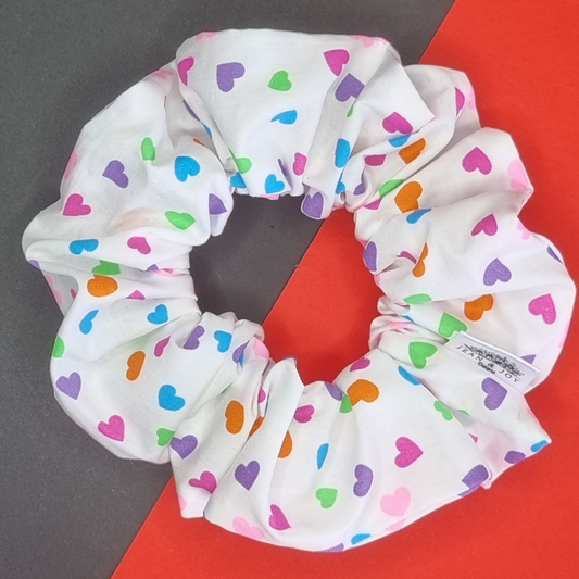 Rainbow Love Cotton Heart Print Scrunchie