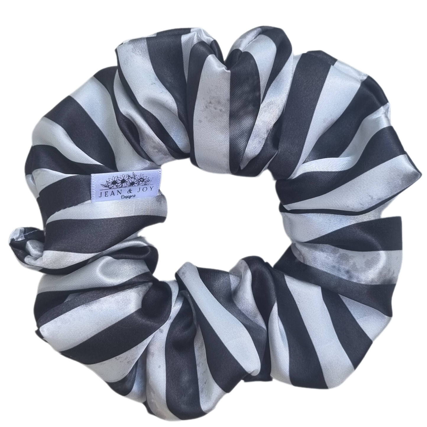 🪳🧃Beetlejuice, Beetlejuice, Beetlejuice ~ Black and White Stripe Satin Halloween Scrunchie