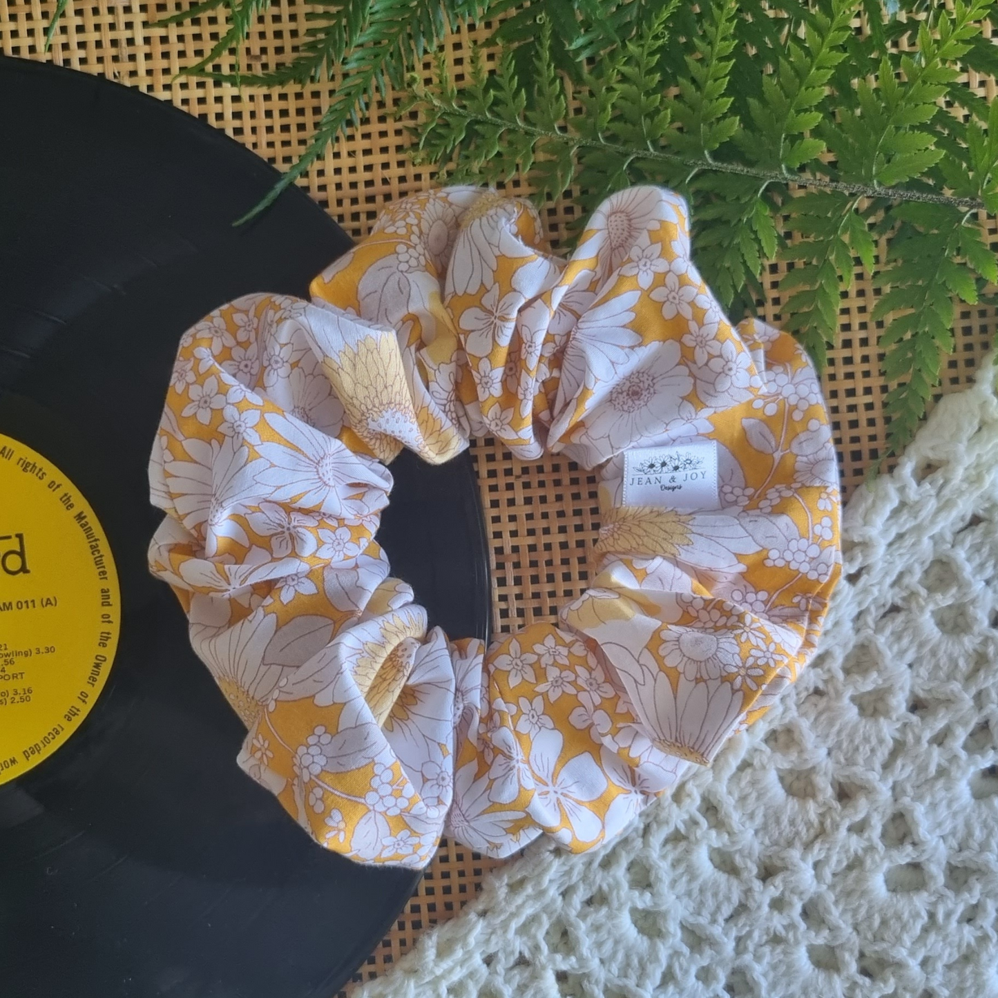 Delilah ~ Yellow and White Floral Scrunchie