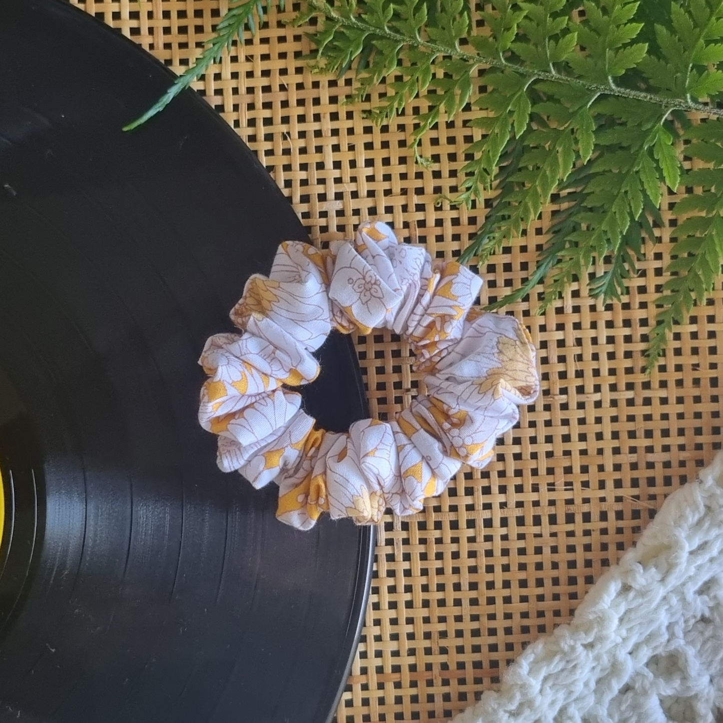 Delilah ~ Yellow and White Floral Scrunchie