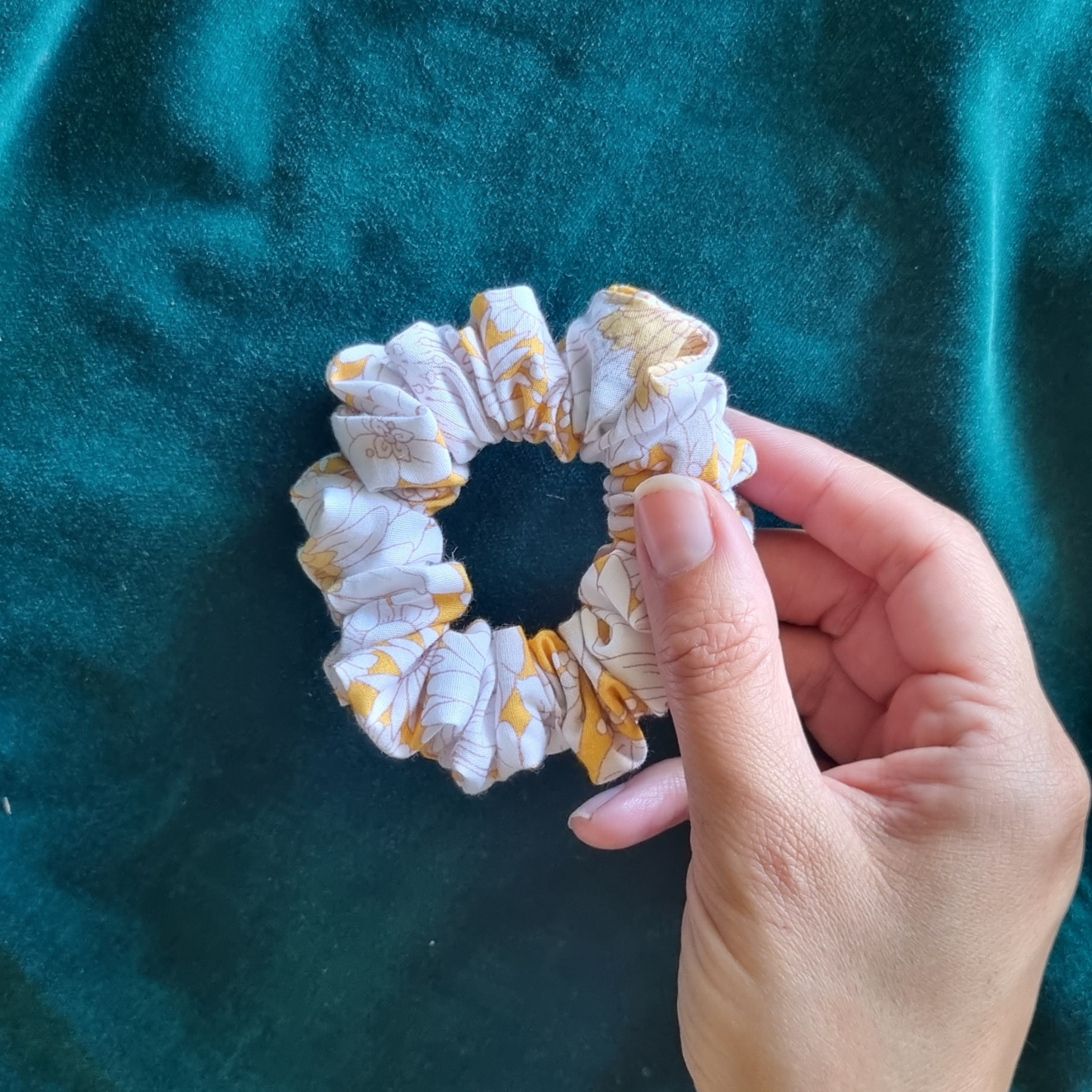 Delilah ~ Yellow and White Floral Scrunchie