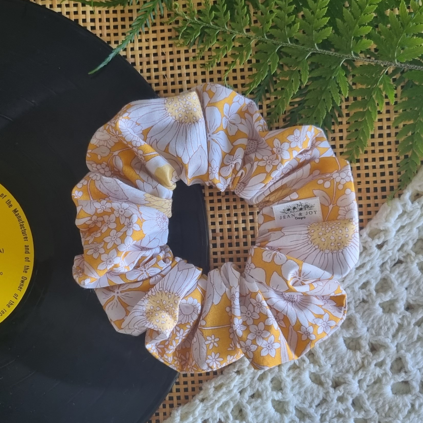 Delilah ~ Yellow and White Floral Scrunchie