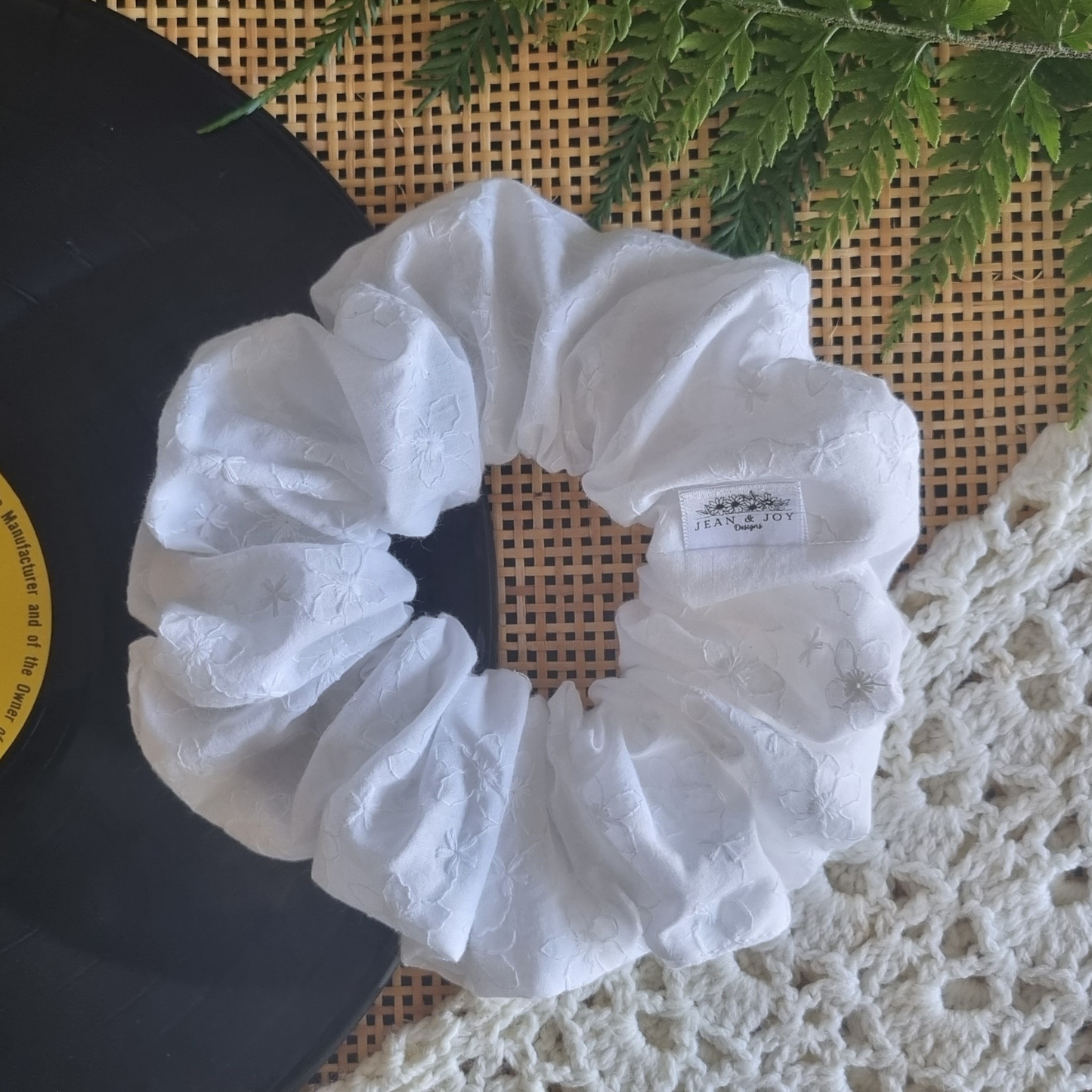 Mary-Lou ~ White Embroidered Scrunchie