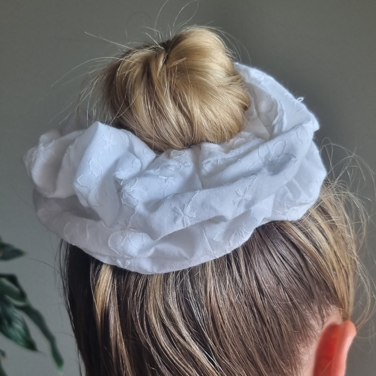 Mary-Lou ~ White Embroidered Scrunchie