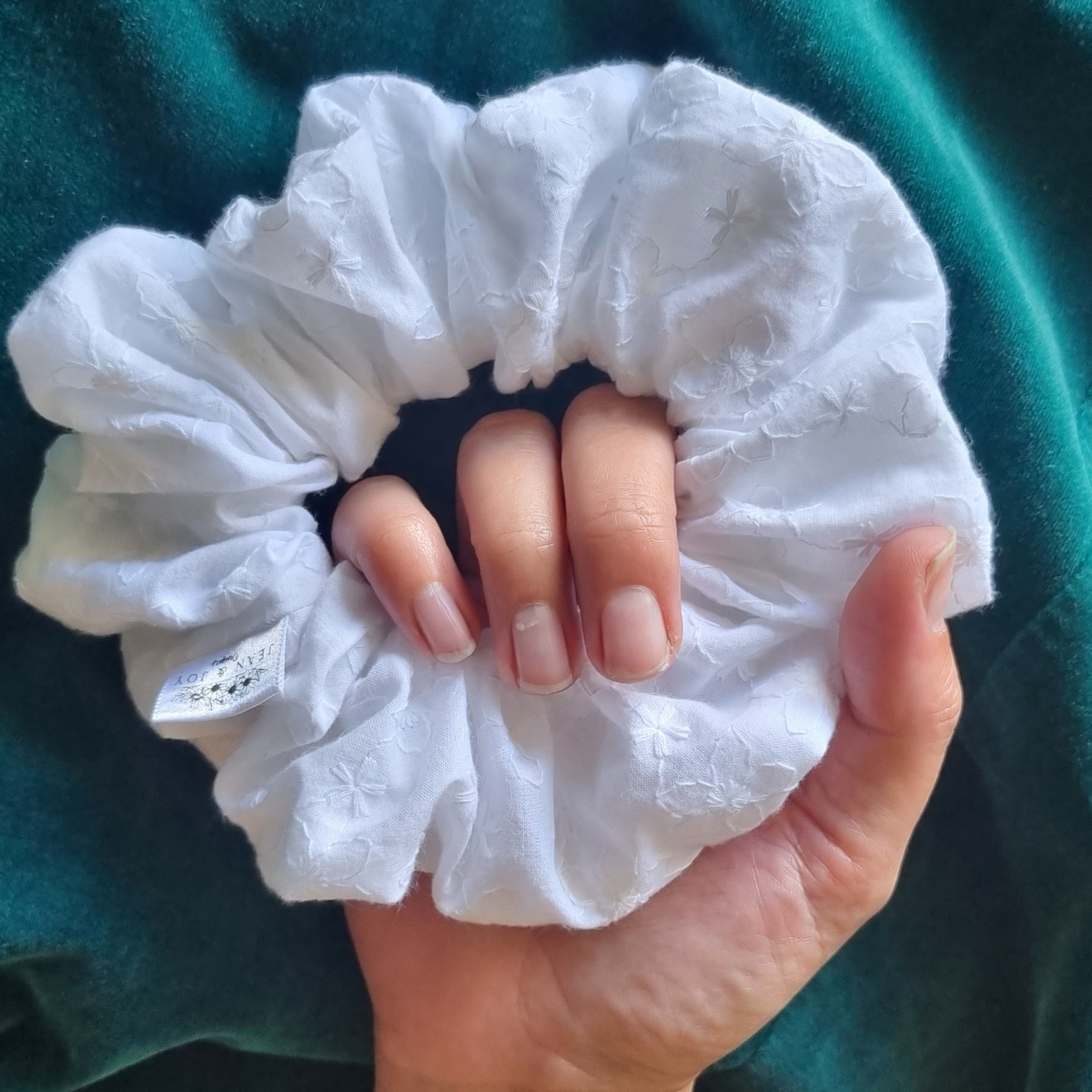 Mary-Lou ~ White Embroidered Scrunchie