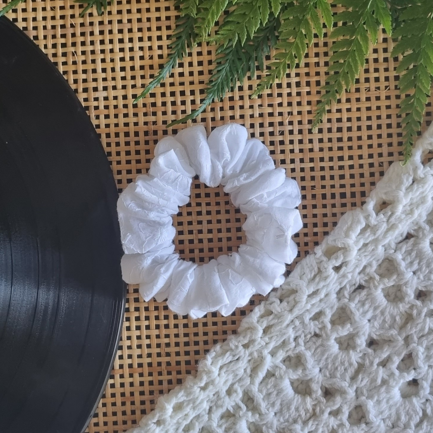 Mary-Lou ~ White Embroidered Scrunchie