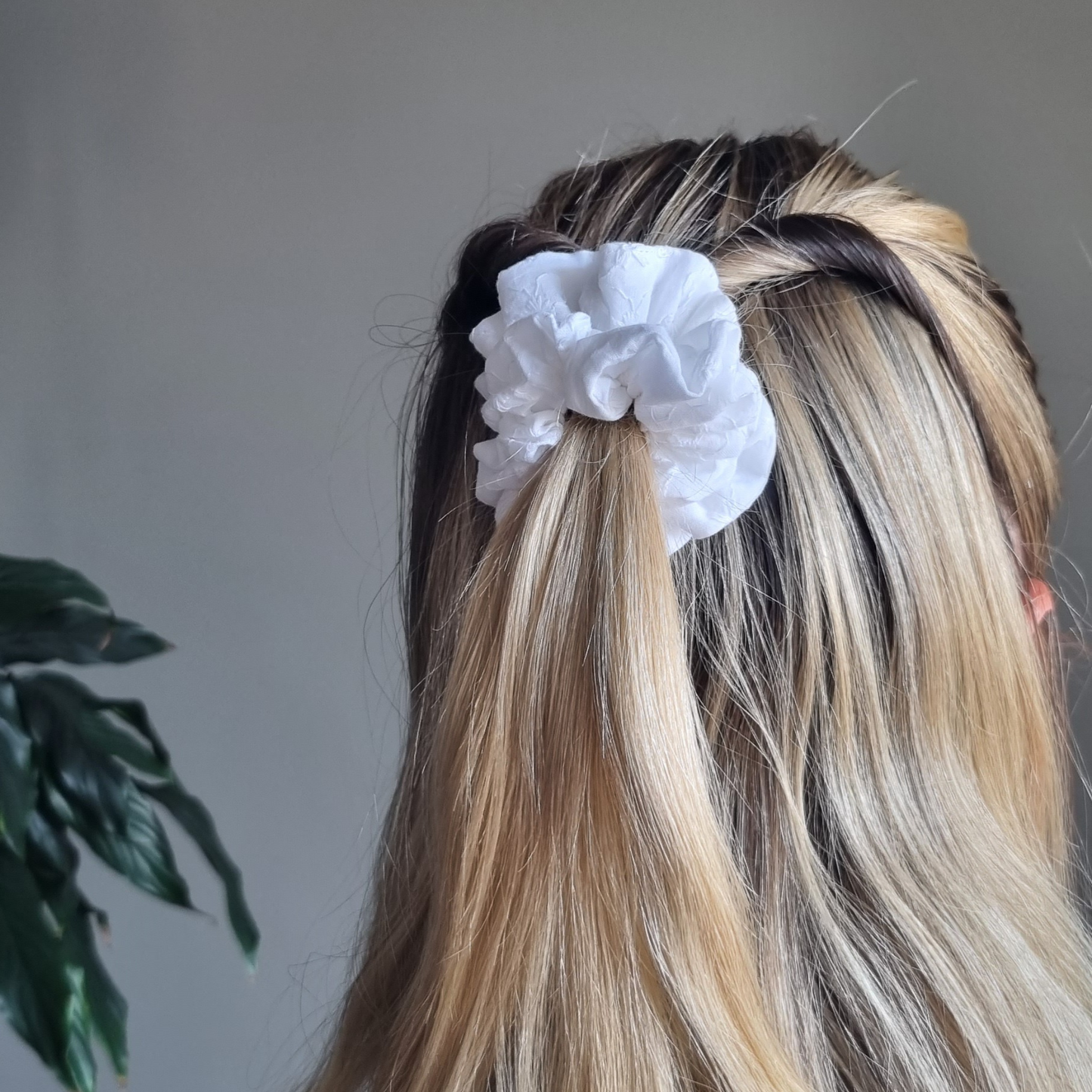 Mary-Lou ~ White Embroidered Scrunchie