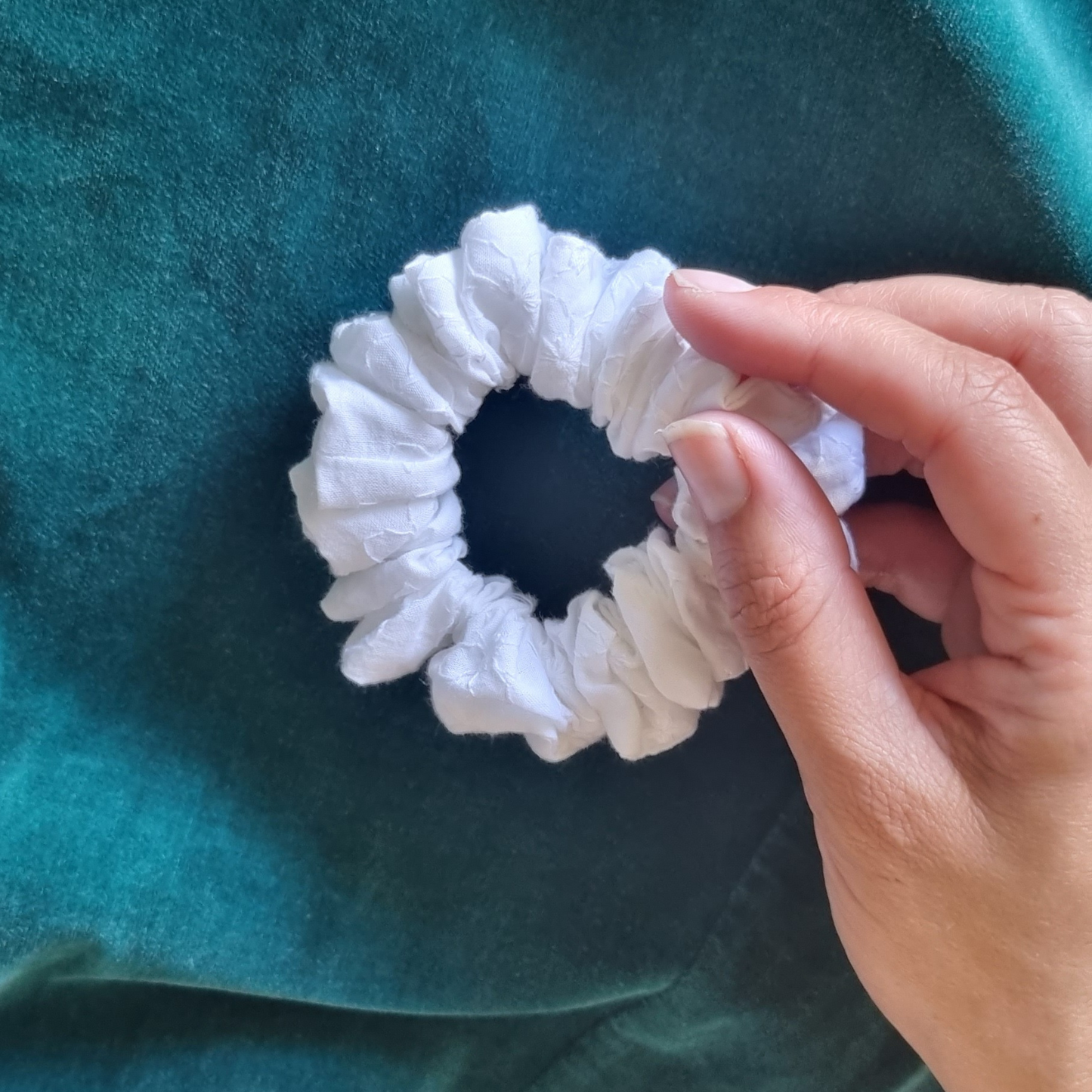 Mary-Lou ~ White Embroidered Scrunchie