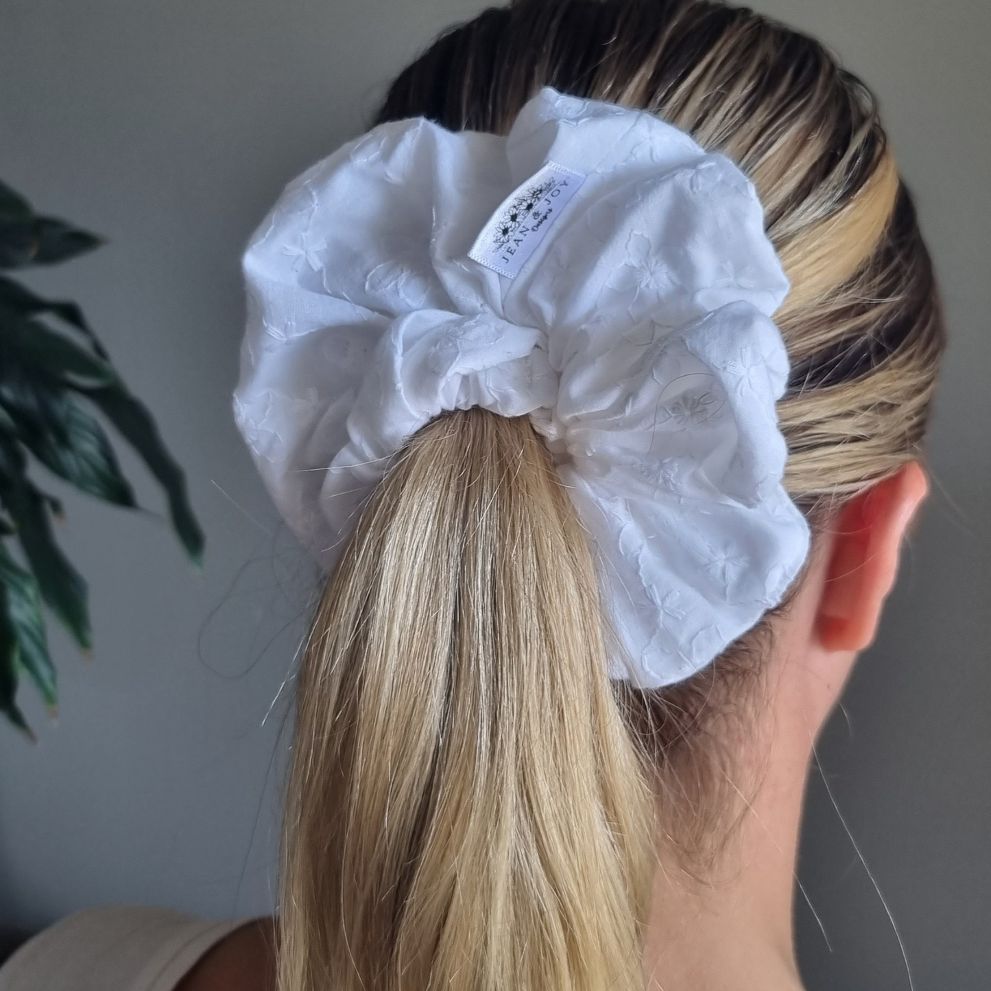 Mary-Lou ~ White Embroidered Scrunchie