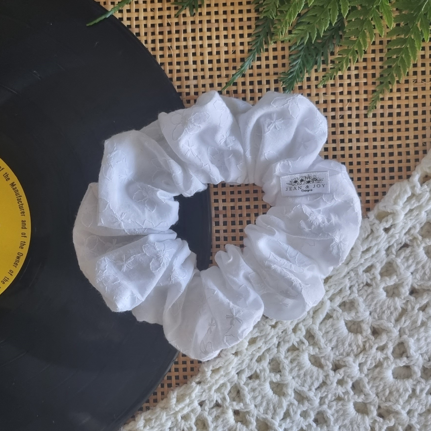 Mary-Lou ~ White Embroidered Scrunchie