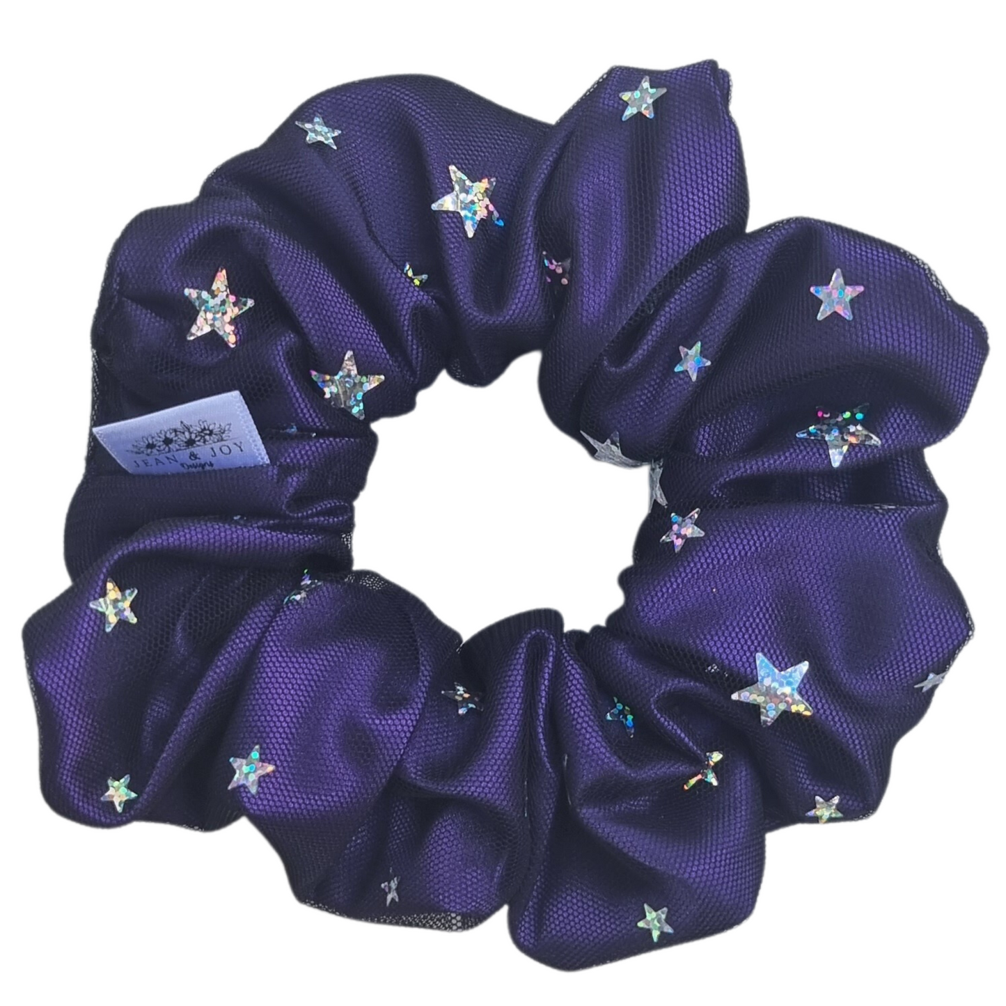 💜☪️Witching Hour ~ Purple Satin and Holographic Stars Halloween scrunchie