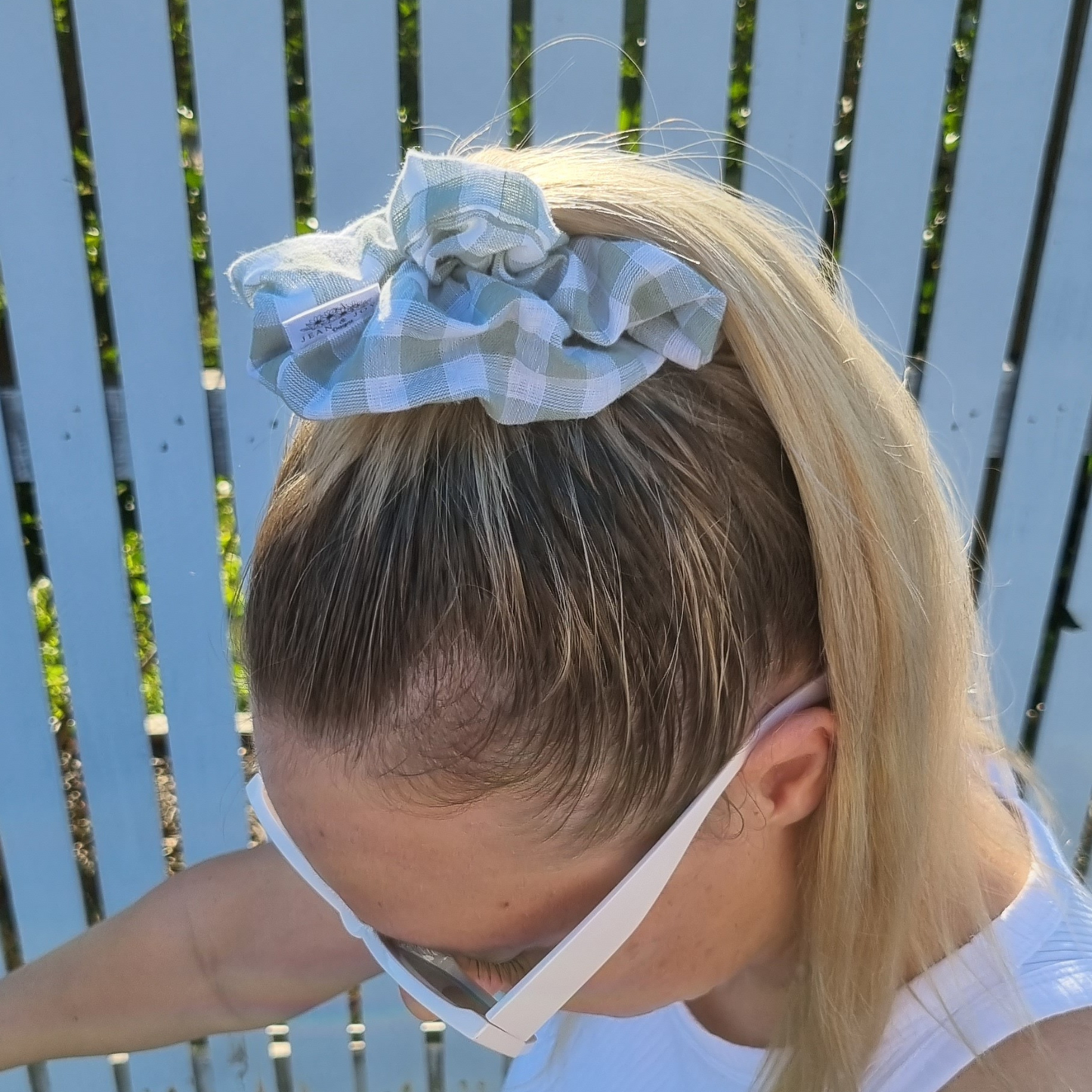 Olive Gingham Scrunchie