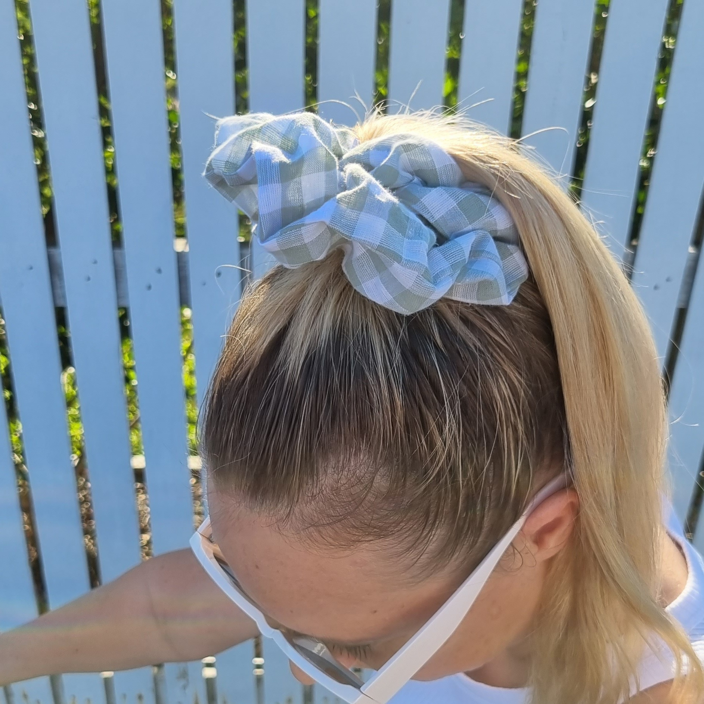 Olive Gingham Scrunchie