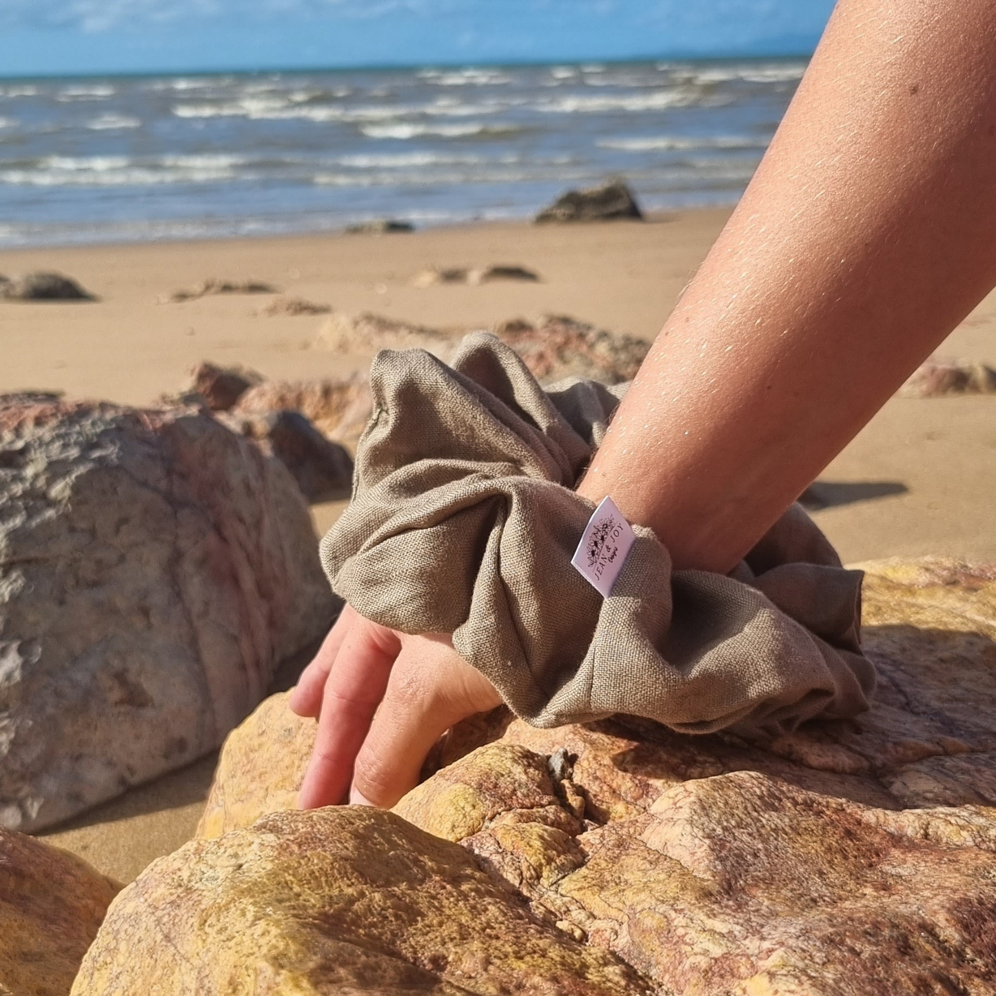 Coogee ~ Olive Green Linen Scrunchie