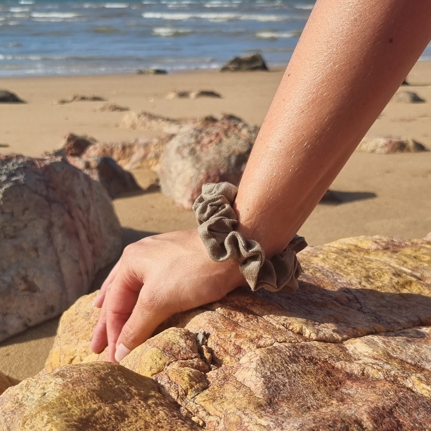 Coogee ~ Olive Green Linen Scrunchie