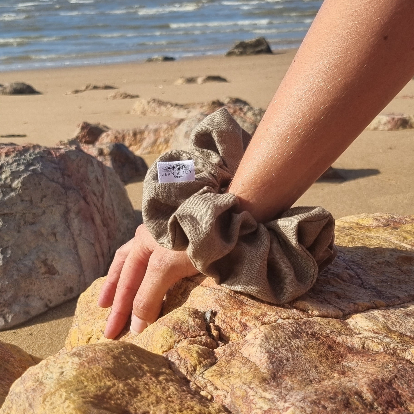 Coogee ~ Olive Green Linen Scrunchie