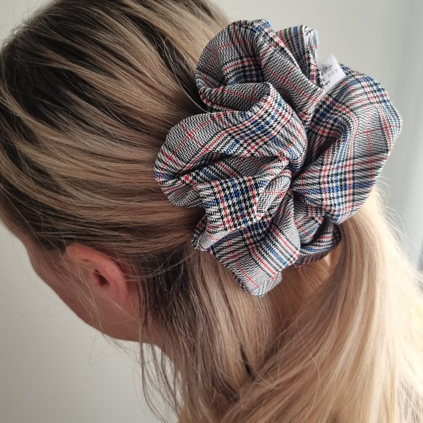 Dion ~ Grey, Red and Blue Plaid Scrunchie