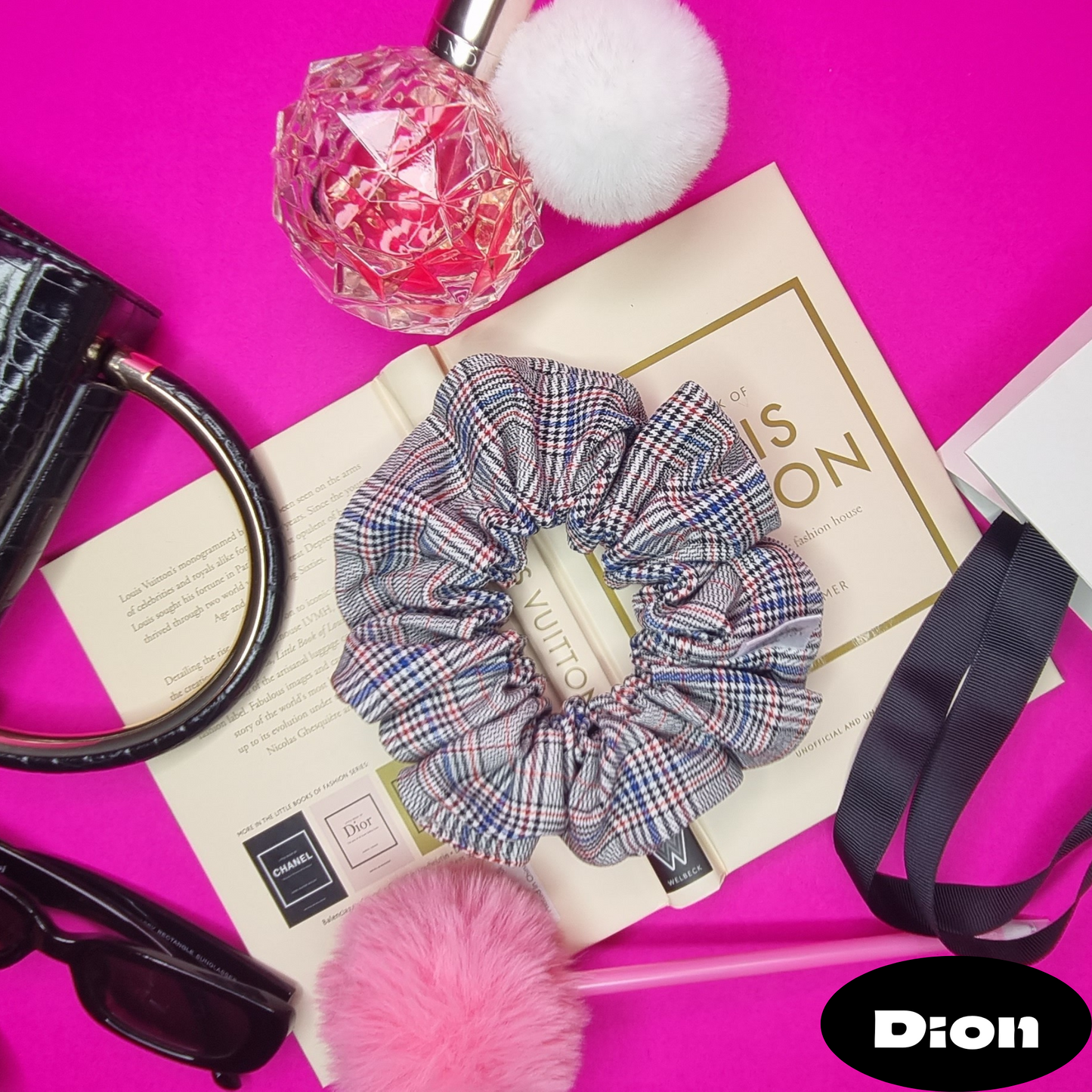 Dion ~ Grey, Red and Blue Plaid Scrunchie