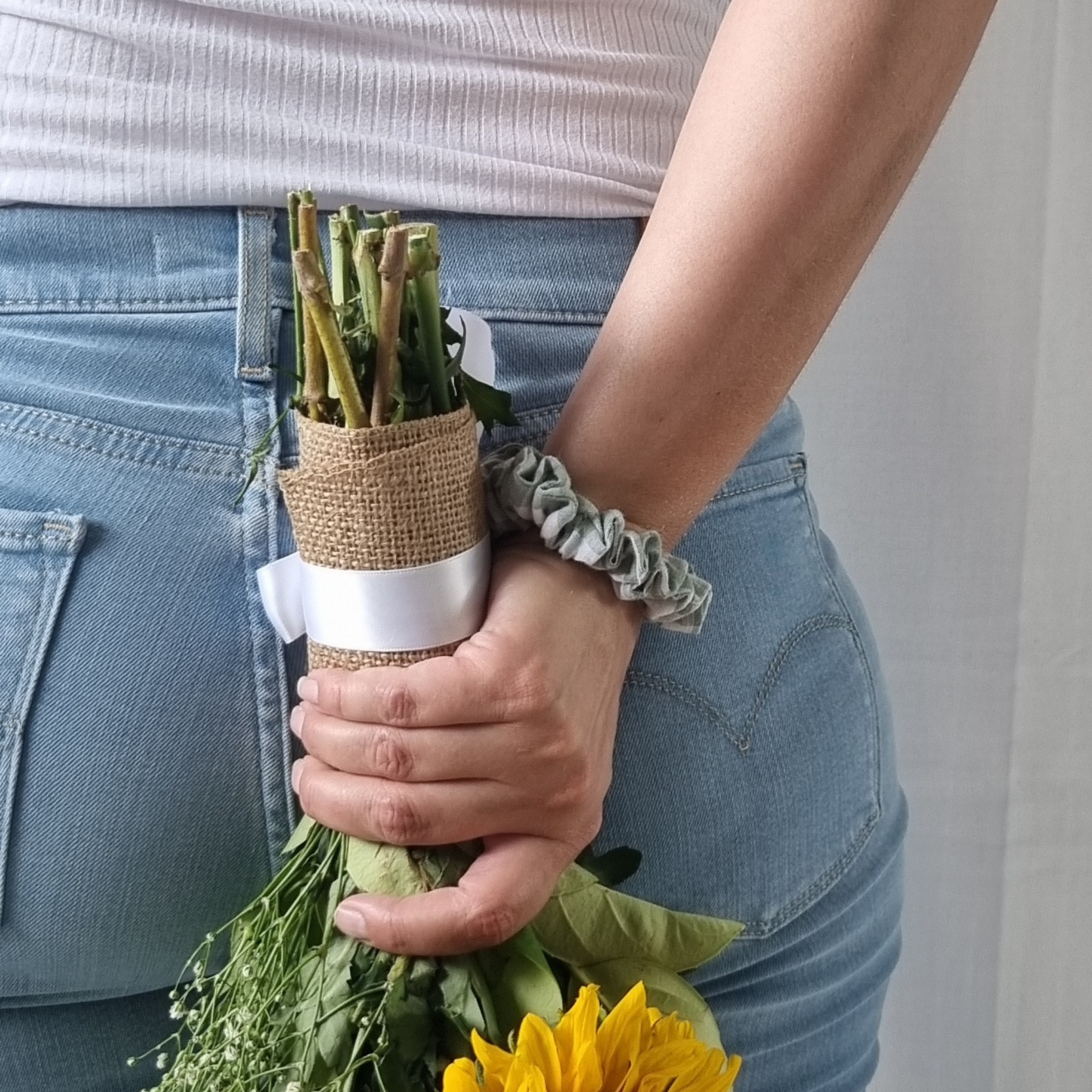 Olive Gingham Scrunchie