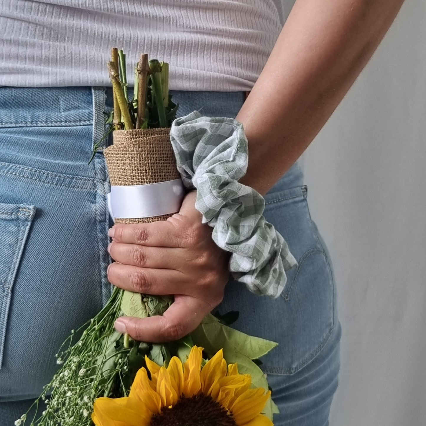 Olive Gingham Scrunchie