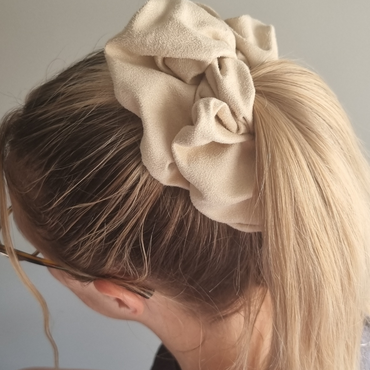 Pearl ~ Ivory Suede Scrunchie